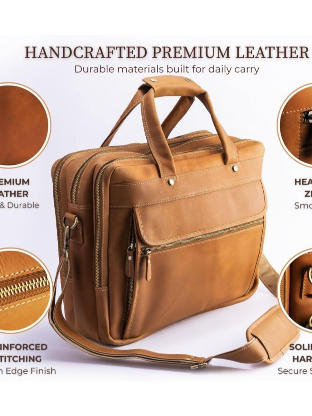 Men's Tan Genuine Leather Vintage Adjustable Strap Stylish Messenger Hand Bag - Picture 4 of 6